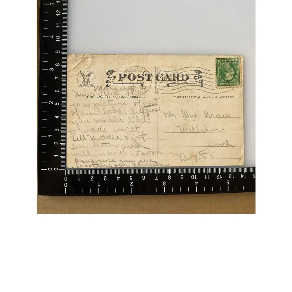 Antique 1912 Litho Ephemera Postcard Scene Near Michigan City, IN Boats In Water